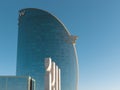 Barcelona, Spain -March 17, 2019: View of W hotel known as the Hotel Vela Sail Hotel at the port of Barcelona city. Spain Royalty Free Stock Photo