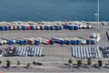 Barcelona, Spain - May, 27 2018: Cars, trucks and lorries parked at the Port of Barcelona