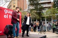 Barcelona, Spain - 07 may 2019: city mayor Ada Colau gives a press conference during re election campaign for party