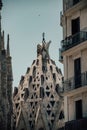 Barcelona, Spain - May 28 2022: In the frame is the famous Sagrada Familia basilica during construction. Close-up of the details