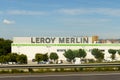 Leroy Merlin store, large sign. French retail company, home goods store in Barcelona.