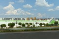 Leroy Merlin store, large sign. French retail company, home goods store in Barcelona.