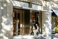 Barcelona, Spain - May 11, 2021. Logo and facade of Gucci, an Italian luxury goods firm based in Florence, Italy