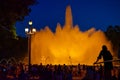 Barcelona, Spain - May 28 2022: Night Photograph Of The Performance Of The Singing Magic Fountain Of Montjuic In Barcelona,