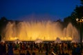 Barcelona, Spain - May 28 2022: Night Photograph Of The Performance Of The Singing Magic Fountain Of Montjuic In Barcelona,