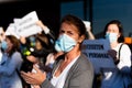 Barcelona, Spain - 20 may 2020: nurses protest during corona virus crisis, for the lack of personnel and pay cuts, wearing face