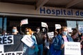 Barcelona, Spain - 20 may 2020: nurses protest during corona virus crisis, for the lack of personnel and pay cuts, wearing face