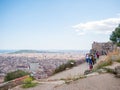 Barcelona, Spain. May 2019. People watching panorama view of Barcelona on Bunkers del Carmel