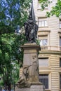 Barcelona, Spain - May 11, 2021. Rafael Casanova is a sculptural monument located in the Ronda de San Pedro in Barcelona, in the