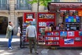 BARCELONA, SPAIN - MAY 16, 2017: Selling of the different tickets and advertising booklets on the famous pedestrian street La