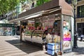 BARCELONA, SPAIN - MAY 16, 2017: Stand with the different ice creams on the famous pedestrian street La Rambla in historical