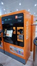 Barcelona, Spain - May 18, 2023: Ticket validator for Rodalies train travel in Barcelona, Spain.