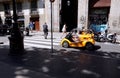 Two-seater electric car with quick learning handlebars for rent when visiting the city. Royalty Free Stock Photo