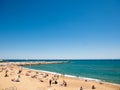 Barcelona, Spain. May 2019. View of Barceloneta Beach in summer in Barcelona. It is one of the most popular beach in Europe Royalty Free Stock Photo