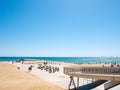 Barcelona, Spain. May 2019. View of Barceloneta Beach in summer in Barcelona. It is one of the most popular beach in Europe Royalty Free Stock Photo