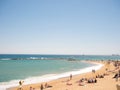 Barcelona, Spain. May 2019. View of Barceloneta Beach in summer in Barcelona. It is one of the most popular beach in Europe Royalty Free Stock Photo