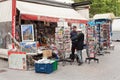 View of newsagent stall selling