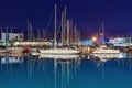 BARCELONA, SPAIN - MAY 16, 2017: View of the sailboats on the pier in center of Barcelona in evening time Royalty Free Stock Photo