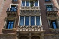 BARCELONA, SPAIN - MAY 16, 2017: Windows and balconies of The Casa de les Punxes or Casa Terradas. Is a building designed by the Royalty Free Stock Photo