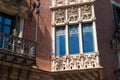 BARCELONA, SPAIN - MAY 16, 2017: Windows and balconies of The Casa de les Punxes or Casa Terradas. Is a building designed by the Royalty Free Stock Photo