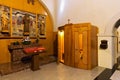 BARCELONA, SPAIN - MAY 16, 2017: Wooden confessional in the catholic Church of Our Lady of Bethlehem Iglesia de La Madre de Dios Royalty Free Stock Photo