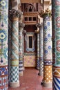 Barcelona, Spain - Colourful ornate columns on the exterior balcony of the Palau De La Musica, Barcelona, Spain