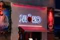 Barcelona, Spain - Nov 15, 2019: Shoko famous asian restaurant and lounge club illuminated at night