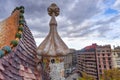 Barcelona, Spain - View of famous rooftop of Casa Batllo designed by Antoni Gaudi, Barcelona, Spain showing scales Royalty Free Stock Photo