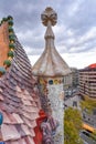 Barcelona, Spain - View of famous rooftop of Casa Batllo designed by Antoni Gaudi, Barcelona, Spain showing scales Royalty Free Stock Photo