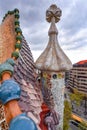 Barcelona, Spain -  View of famous rooftop of Casa Batllo designed by Antoni Gaudi, Barcelona, Spain showing scales Royalty Free Stock Photo