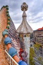 Barcelona, Spain - View of famous rooftop of Casa Batllo designed by Antoni Gaudi, Barcelona, Spain showing scales