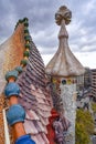 Barcelona, Spain - View of famous rooftop of Casa Batllo designed by Antoni Gaudi, Barcelona, Spain showing scales Royalty Free Stock Photo