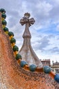 Barcelona, Spain - View of famous rooftop of Casa Batllo designed by Antoni Gaudi, Barcelona, Spain showing scales Royalty Free Stock Photo