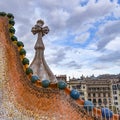 Barcelona, Spain - View of famous rooftop of Casa Batllo designed by Antoni Gaudi, Barcelona, Spain showing scales Royalty Free Stock Photo