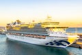Crown Princess Cruise Ship docked at the Barcelona Cruise Port Terminal at sunset Royalty Free Stock Photo