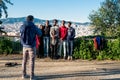 Barcelona, Spain - 24 november 2018: group of young smiling african american friends and family pose for a picture during holidays
