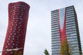 Barcelona, Spain - 5 November 2021: Hotel Porta Fira also Torres de Toyo Ito with Torre Realia BCN building, Illustrative