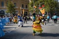 Barcelona, Spain. 12 Ocober 2019: Bolivian Moreno dancers during Dia de la Hispanidad in Barcelona.