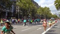 Barcelona, Spain. 12 Ocober 2019: Bolivian Salay dancers during Dia de la Hispanidad in Barcelona.