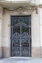 Barcelona, Spain - Oct 28, 2022, Rustic metal pattern front door, ironwork Royalty Free Stock Photo