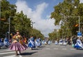 Barcelona, Spain. 12 October 2019: Bolivian Moreno dancers during Dia de la Hispanidad in Barcelona.