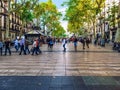 Famous tourist pedestrian street La Rambla in Barcelona