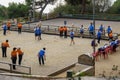 Barcelona, Spain-October 8, 2023. Group of women playing pÃÂ©tanque, a sport/game of French origin in which the objective is to