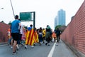 Barcelona, Spain - 14 october 2019: independentists block ronda litoral highway in protest against the prison sentence of catalan