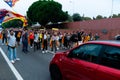 Barcelona, Spain - 14 october 2019: independentists block ronda litoral highway in protest against the prison sentence of catalan