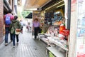 BARCELONA, SPAIN - OCTOBER 15, 2018: Modern Spanish streets in Barcelona. City life with newsagents shop with papers and magazines