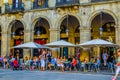 BARCELONA, SPAIN, OCTOBER 24,2014: People dinning in a restaurant situated on the Placa Reial in Barcelona, Spain