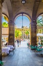 BARCELONA, SPAIN, OCTOBER 24,2014: People dinning in a restaurant situated on the Placa Reial in Barcelona, Spain