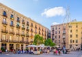 BARCELONA, SPAIN, OCTOBER 26,2014: People dinning in a restaurant situated on the Placa Reial in Barcelona, Spain