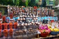 Barcelona, Spain, October 1, 2024: Vibrant Market Display of Exotic Fruits and Colorful Desserts for Street Food